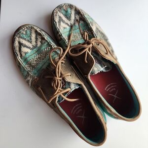 Size 8. Gently Used. Twisted X WDM0133 Boat Shoe Drivng Moc - Teal/Gray Bomber.